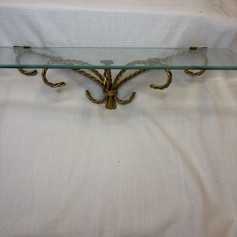Home Interior Glass Wall Hanging Gold Shelf Hollywood Regency